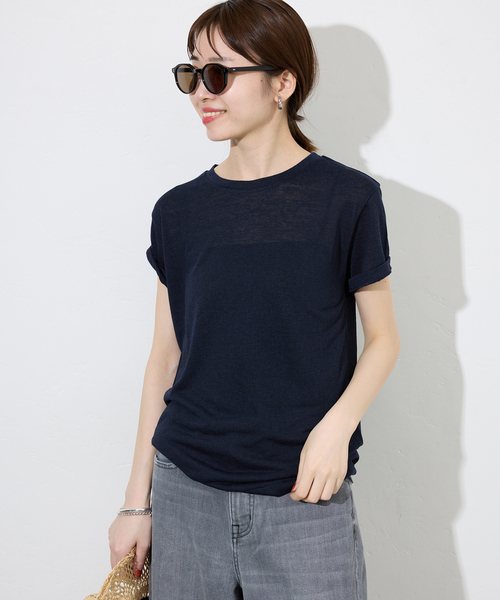SLOBE IENA(スローブイエナ)の「《追加》スラブ5分袖TEE(Tシャツ/カットソー・レディース・ネイビー/ホワイト/スカイブルー/オレンジ系その他/ベージュ・FREE)」の9枚目の写真