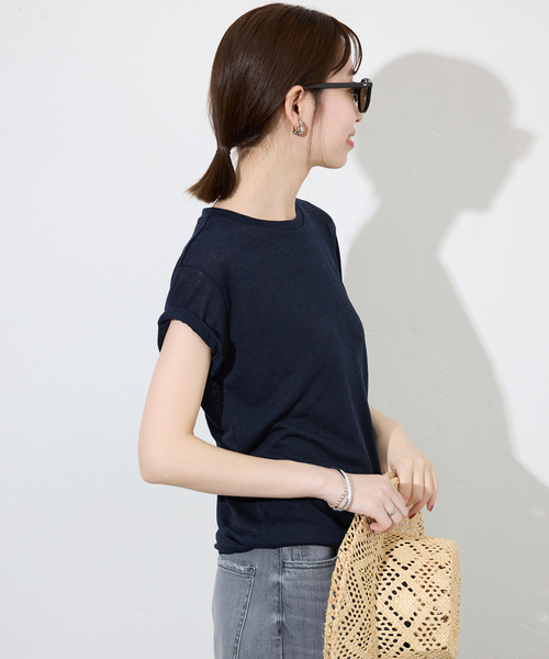 SLOBE IENA(スローブイエナ)の「《追加》スラブ5分袖TEE(Tシャツ/カットソー・レディース・ネイビー/ホワイト/スカイブルー/オレンジ系その他/ベージュ・FREE)」の10枚目の写真