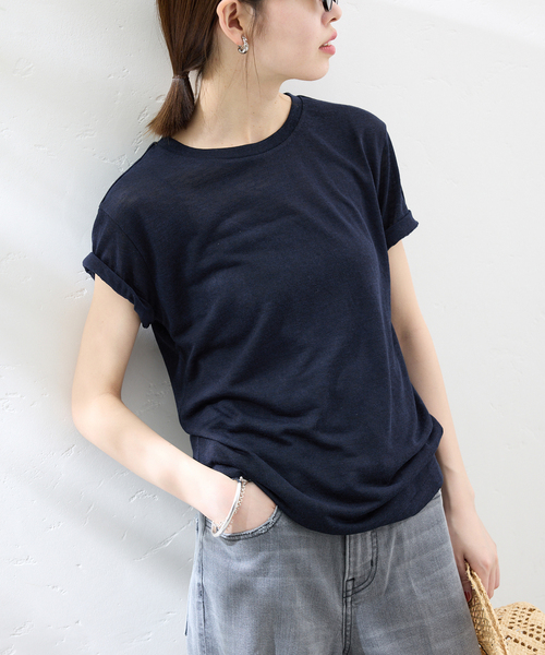 SLOBE IENA(スローブイエナ)の「《追加》スラブ5分袖TEE(Tシャツ/カットソー・レディース・ネイビー/ホワイト/スカイブルー/オレンジ系その他/ベージュ・FREE)」の11枚目の写真