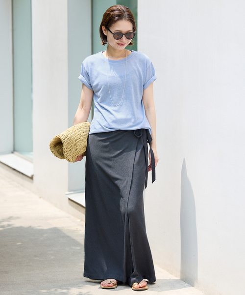 SLOBE IENA(スローブイエナ)の「《追加》スラブ5分袖TEE(Tシャツ/カットソー・レディース・ネイビー/ホワイト/スカイブルー/オレンジ系その他/ベージュ・FREE)」の7枚目の写真