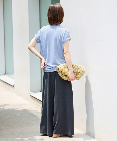 SLOBE IENA(スローブイエナ)の「《追加》スラブ5分袖TEE(Tシャツ/カットソー・レディース・ネイビー/ホワイト/スカイブルー/オレンジ系その他/ベージュ・FREE)」の8枚目の写真