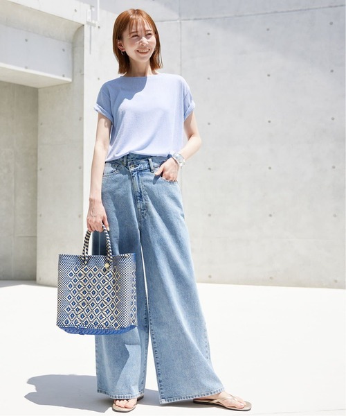 SLOBE IENA(スローブイエナ)の「《追加》スラブ5分袖TEE(Tシャツ/カットソー・レディース・ネイビー/ホワイト/スカイブルー/オレンジ系その他/ベージュ・FREE)」の10枚目の写真