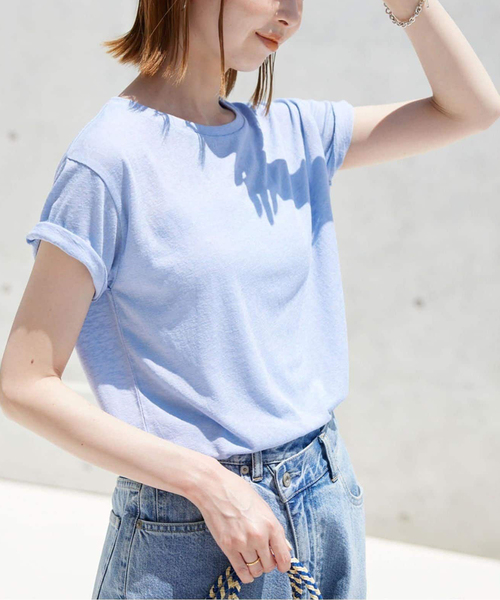 SLOBE IENA(スローブイエナ)の「《追加》スラブ5分袖TEE(Tシャツ/カットソー・レディース・ネイビー/ホワイト/スカイブルー/オレンジ系その他/ベージュ・FREE)」の14枚目の写真