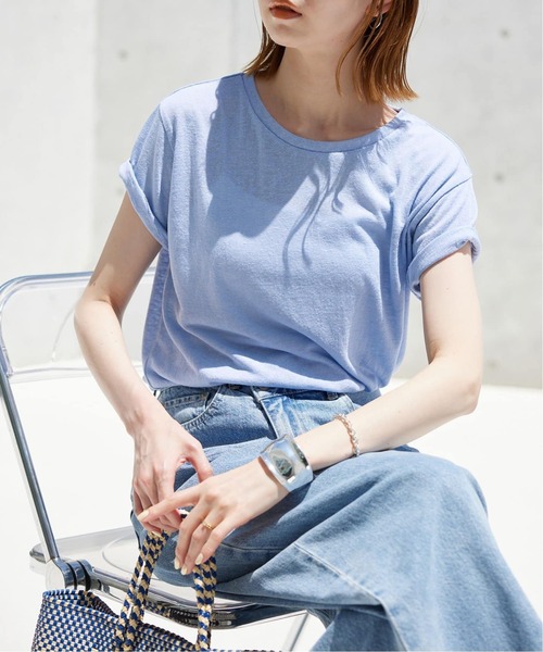 SLOBE IENA(スローブイエナ)の「《追加》スラブ5分袖TEE(Tシャツ/カットソー・レディース・ネイビー/ホワイト/スカイブルー/オレンジ系その他/ベージュ・FREE)」の15枚目の写真