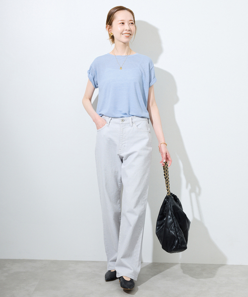 SLOBE IENA(スローブイエナ)の「《追加》スラブ5分袖TEE(Tシャツ/カットソー・レディース・ネイビー/ホワイト/スカイブルー/オレンジ系その他/ベージュ・FREE)」の16枚目の写真