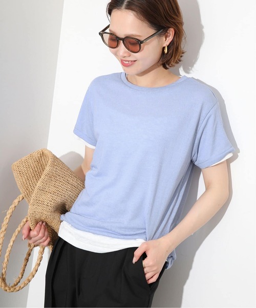 SLOBE IENA(スローブイエナ)の「《追加》スラブ5分袖TEE(Tシャツ/カットソー・レディース・ネイビー/ホワイト/スカイブルー/オレンジ系その他/ベージュ・FREE)」の20枚目の写真
