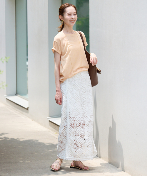 SLOBE IENA(スローブイエナ)の「《追加》スラブ5分袖TEE(Tシャツ/カットソー・レディース・ネイビー/ホワイト/スカイブルー/オレンジ系その他/ベージュ・FREE)」の21枚目の写真