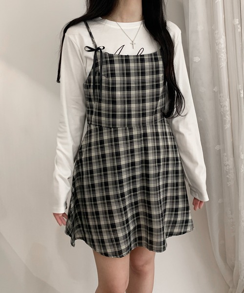 Teem Store(チームストア)の「チェックミニワンピース インナーキャミワンピ付き(ワンピース・レディース・ブラック・F)」の13枚目の写真