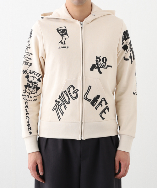 ユウキハシモト×石川和人(芸術家)コラボスウェット 数量限定品 YUKI HASHIMOTO / ユウキハシモト HANDMADE 2PAC TATTOO HOOD 251-01
