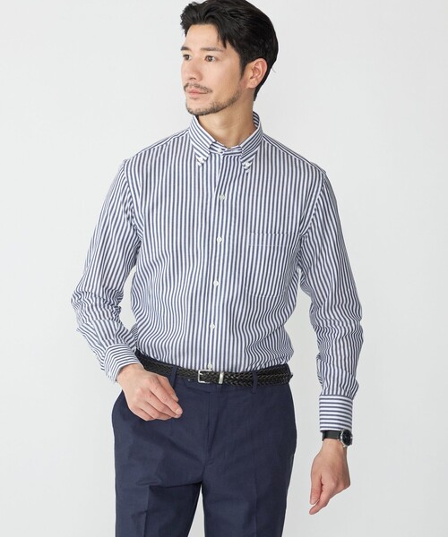 SHIPS（シップス）の「SHIPS: イタリアン ボタンダウン パナマ ロンドンストライプ シャツ（ビジネスシャツ・メンズ・ネイビー/スカイブルー・38/39/40）」の2枚目の写真