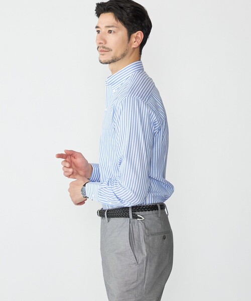 SHIPS（シップス）の「SHIPS: イタリアン ボタンダウン パナマ ロンドンストライプ シャツ（ビジネスシャツ・メンズ・ネイビー/スカイブルー・38/39/40）」の4枚目の写真