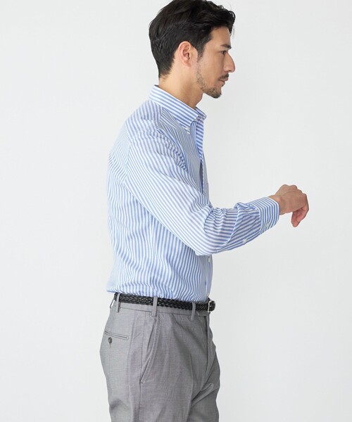 SHIPS（シップス）の「SHIPS: イタリアン ボタンダウン パナマ ロンドンストライプ シャツ（ビジネスシャツ・メンズ・ネイビー/スカイブルー・38/39/40）」の6枚目の写真