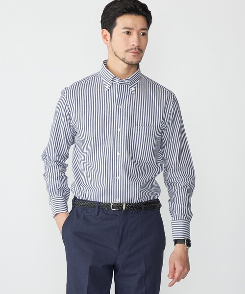 SHIPS（シップス）の「SHIPS: イタリアン ボタンダウン パナマ ロンドンストライプ シャツ（ビジネスシャツ・メンズ・ネイビー/スカイブルー・38/39/40）」の9枚目の写真