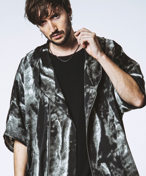 NO ID.（ノーアイディ）の「【NO ID.】Hood Dolman Zip Big Shirt / フード ドルマン ジップ ビッグ シャツ（Tシャツ/カットソー・メンズ・ホワイト/その他23/ブラック/グレー・ONE SIZE）」の4枚目の写真