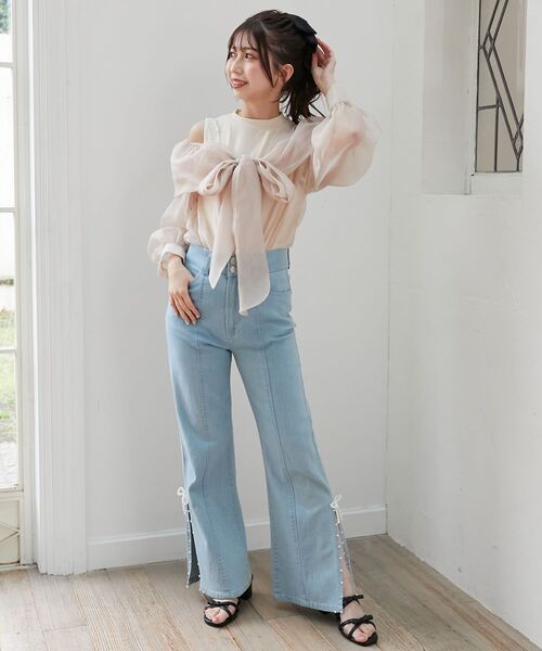 MAJESTIC LEGON(マジェスティックレゴン)の「タンクセットリボンシアーブラウス(シャツ/ブラウス・レディース・アイボリー/ピンクベージュ/グレー・MEDIUM)」の13枚目の写真