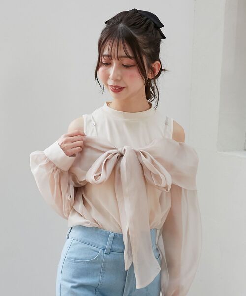MAJESTIC LEGON(マジェスティックレゴン)の「タンクセットリボンシアーブラウス(シャツ/ブラウス・レディース・アイボリー/ピンクベージュ/グレー・MEDIUM)」の16枚目の写真