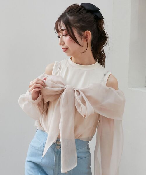 MAJESTIC LEGON(マジェスティックレゴン)の「タンクセットリボンシアーブラウス(シャツ/ブラウス・レディース・アイボリー/ピンクベージュ/グレー・MEDIUM)」の17枚目の写真