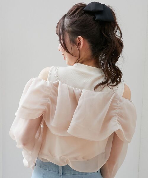 MAJESTIC LEGON(マジェスティックレゴン)の「タンクセットリボンシアーブラウス(シャツ/ブラウス・レディース・アイボリー/ピンクベージュ/グレー・MEDIUM)」の18枚目の写真