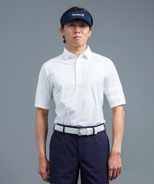 Hurley ホワイト ポロシャツ メンズ　速乾 Hurley ハーレー ポロシャツ メンズ 紳士 無地 ゴルフ 綿