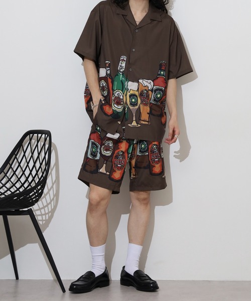 セットアップ プリント ビッグ シャツ ショートパンツ cr8513 セットアップ プリント ビッグ シャツ ショートパンツ nr8513