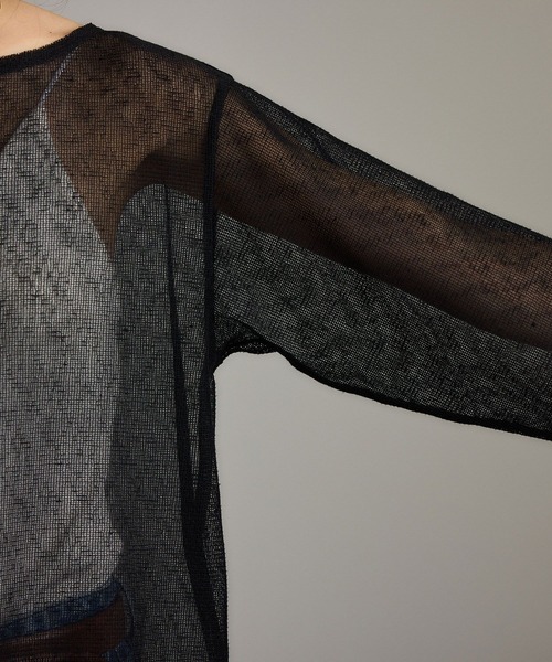 SALON adam et rope'（サロン アダム エ ロペ）の「リネンブレンドメッシュロングスリーブプルオーバー（ニット/セーター・レディース・ブラック/キナリ・FREE）」の14枚目の写真