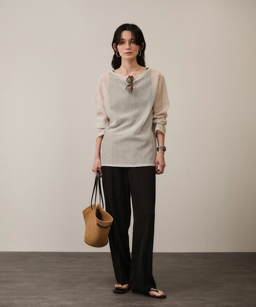 セール】リネンブレンドメッシュロングスリーブプルオーバー（ニット