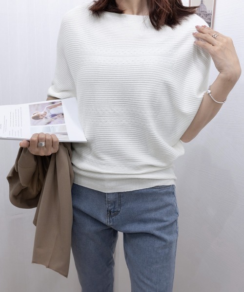 Miniministore（ミニミニストア）の「サマーニットトップス ドルマンスリーブ夏（ニット/セーター・レディース・ダークグリーン/ベージュ/ホワイト/ワインレッド/ピンク/ライトグレー/ブラック・FREE）」の2枚目の写真