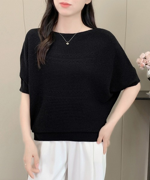Miniministore（ミニミニストア）の「サマーニットトップス ドルマンスリーブ夏（ニット/セーター・レディース・ダークグリーン/ベージュ/ホワイト/ワインレッド/ピンク/ライトグレー/ブラック・FREE）」の3枚目の写真