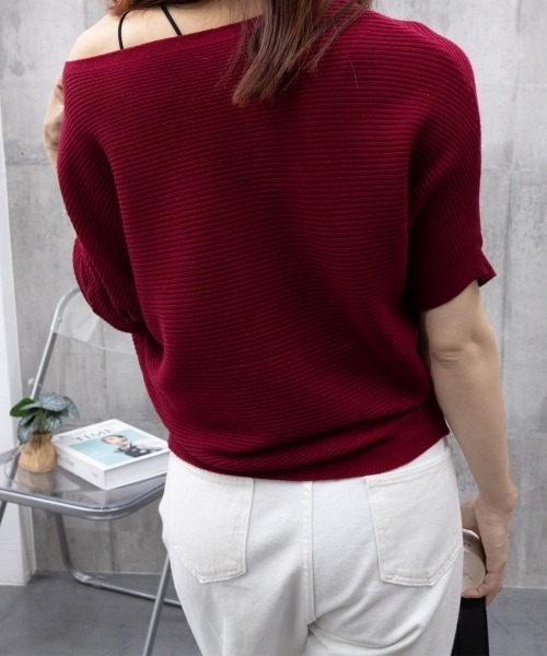 Miniministore（ミニミニストア）の「サマーニットトップス ドルマンスリーブ夏（ニット/セーター・レディース・ダークグリーン/ベージュ/ホワイト/ワインレッド/ピンク/ライトグレー/ブラック・FREE）」の19枚目の写真