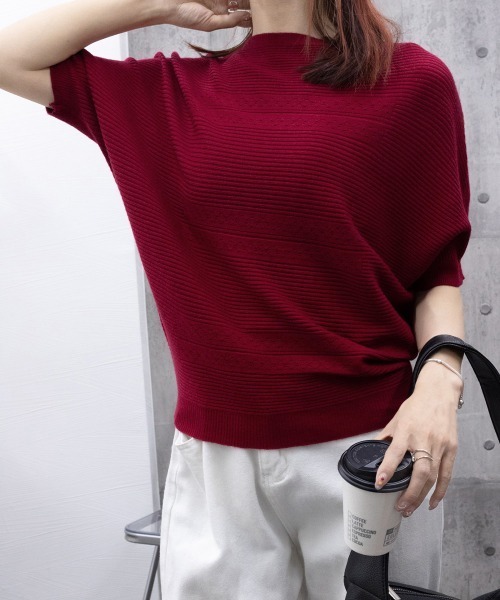 Miniministore（ミニミニストア）の「サマーニットトップス ドルマンスリーブ夏（ニット/セーター・レディース・ダークグリーン/ベージュ/ホワイト/ワインレッド/ピンク/ライトグレー/ブラック・FREE）」の10枚目の写真