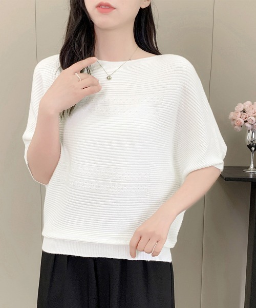 Miniministore（ミニミニストア）の「サマーニットトップス ドルマンスリーブ夏（ニット/セーター・レディース・ダークグリーン/ベージュ/ホワイト/ワインレッド/ピンク/ライトグレー/ブラック・FREE）」の8枚目の写真