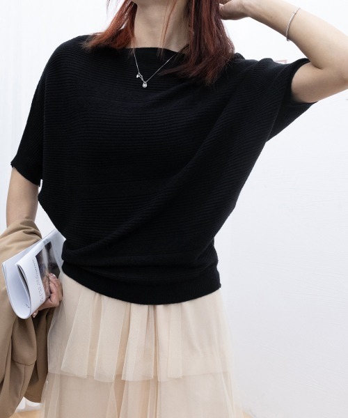 Miniministore（ミニミニストア）の「サマーニットトップス ドルマンスリーブ夏（ニット/セーター・レディース・ダークグリーン/ベージュ/ホワイト/ワインレッド/ピンク/ライトグレー/ブラック・FREE）」の12枚目の写真