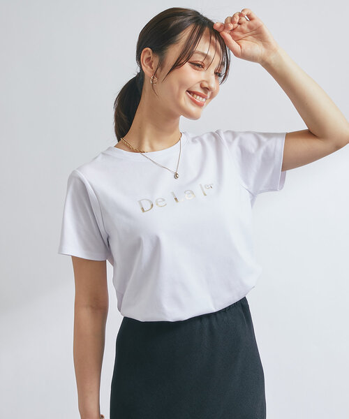 un dix cors(アンディコール)の「《接触冷感・吸水速乾》箔ラインロゴTシャツ(Tシャツ/カットソー・レディース・ブラック/ホワイト・FREE)」の3枚目の写真