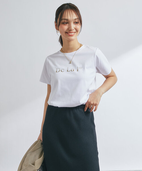 un dix cors(アンディコール)の「《接触冷感・吸水速乾》箔ラインロゴTシャツ(Tシャツ/カットソー・レディース・ブラック/ホワイト・FREE)」の4枚目の写真
