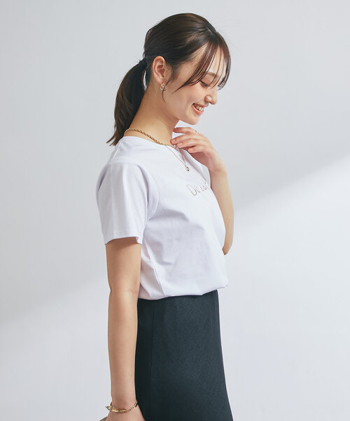 un dix cors(アンディコール)の「《接触冷感・吸水速乾》箔ラインロゴTシャツ(Tシャツ/カットソー・レディース・ブラック/ホワイト・FREE)」の5枚目の写真