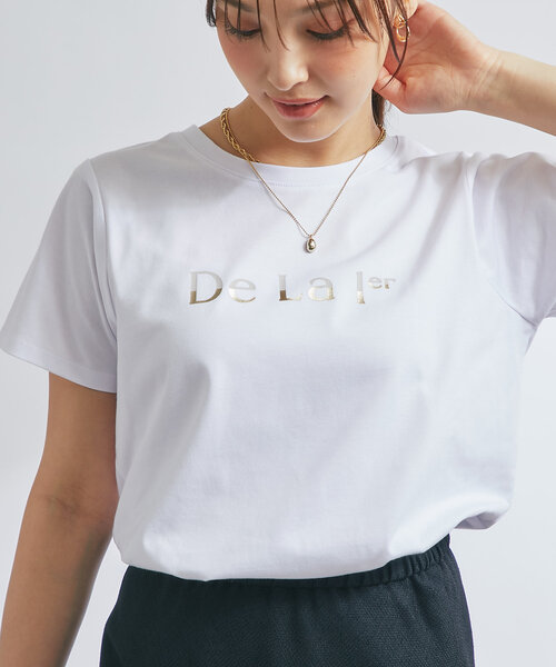 un dix cors(アンディコール)の「《接触冷感・吸水速乾》箔ラインロゴTシャツ(Tシャツ/カットソー・レディース・ブラック/ホワイト・FREE)」の7枚目の写真