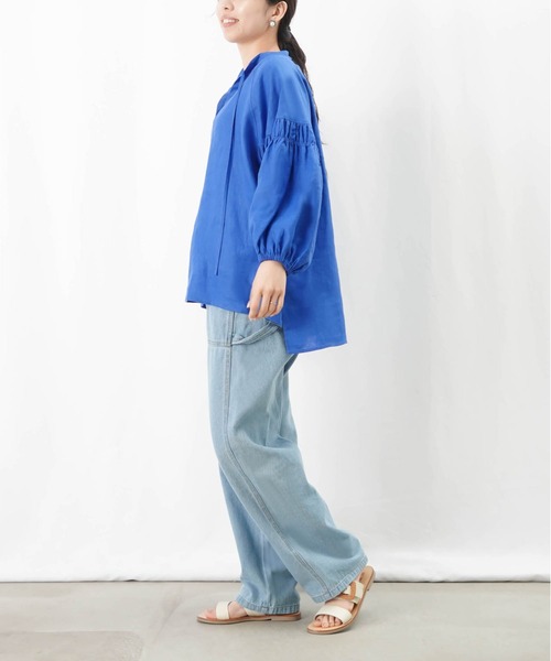 LADY LUCK LUCA 青 長袖シャツ オーバーサイズ LC/LLL リネンスキッパーブラウス（シャツ/ブラウス）｜LUCA