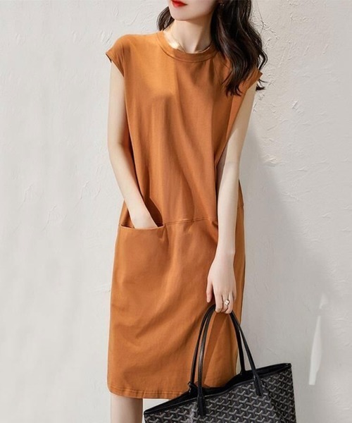 SallyLunn(サリーラン)の「ノースリーブポケットワンピース(ワンピース・レディース・オレンジ/ブラック・LARGE/MEDIUM)」の2枚目の写真