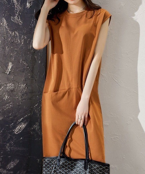 SallyLunn(サリーラン)の「ノースリーブポケットワンピース(ワンピース・レディース・オレンジ/ブラック・LARGE/MEDIUM)」の5枚目の写真
