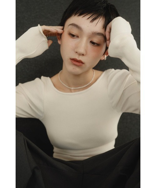 Knuth Marf cup in boat neck knit 新品タグ付 jaguard sheer knit(unisex)/white | KNUTH MARF
