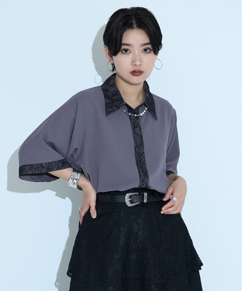 Ellno de Mavie(エルノデメヴィ)の「レースドッキングシャツ/SS(シャツ/ブラウス・レディース・ブルーグレー/ブラック/グレー/オフホワイト・FREE)」の15枚目の写真