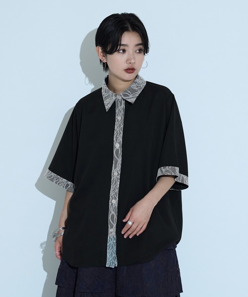 Ellno de Mavie(エルノデメヴィ)の「レースドッキングシャツ/SS(シャツ/ブラウス・レディース・ブルーグレー/ブラック/グレー/オフホワイト・FREE)」の7枚目の写真