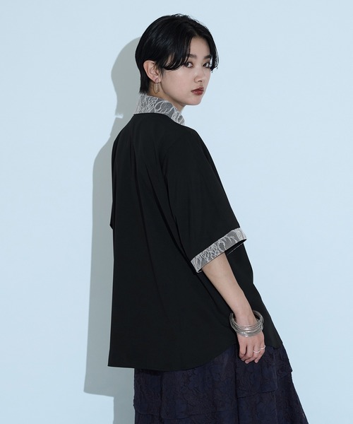 Ellno de Mavie(エルノデメヴィ)の「レースドッキングシャツ/SS(シャツ/ブラウス・レディース・ブルーグレー/ブラック/グレー/オフホワイト・FREE)」の8枚目の写真