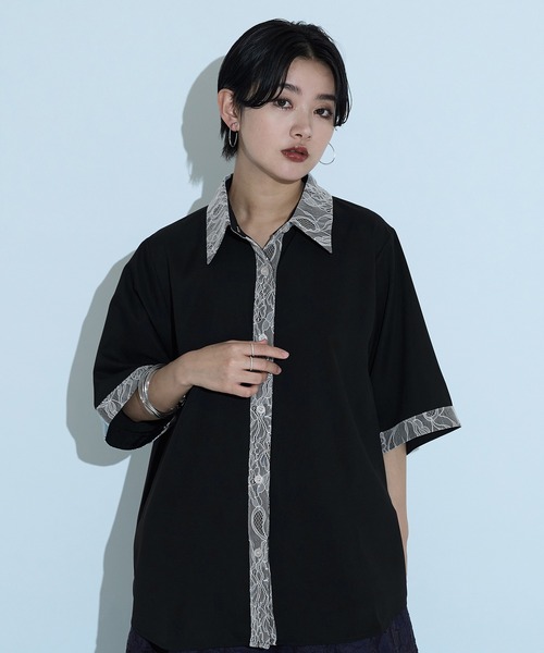 Ellno de Mavie(エルノデメヴィ)の「レースドッキングシャツ/SS(シャツ/ブラウス・レディース・ブルーグレー/ブラック/グレー/オフホワイト・FREE)」の6枚目の写真