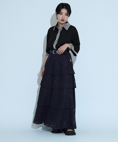 Ellno de Mavie(エルノデメヴィ)の「レースドッキングシャツ/SS(シャツ/ブラウス・レディース・ブルーグレー/ブラック/グレー/オフホワイト・FREE)」の11枚目の写真