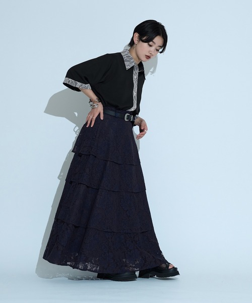 Ellno de Mavie(エルノデメヴィ)の「レースドッキングシャツ/SS(シャツ/ブラウス・レディース・ブルーグレー/ブラック/グレー/オフホワイト・FREE)」の12枚目の写真