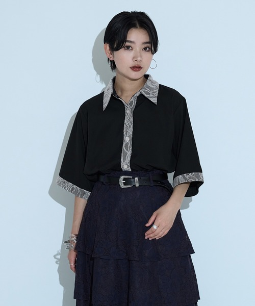 Ellno de Mavie(エルノデメヴィ)の「レースドッキングシャツ/SS(シャツ/ブラウス・レディース・ブルーグレー/ブラック/グレー/オフホワイト・FREE)」の9枚目の写真