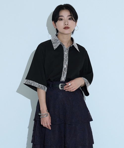 Ellno de Mavie(エルノデメヴィ)の「レースドッキングシャツ/SS(シャツ/ブラウス・レディース・ブルーグレー/ブラック/グレー/オフホワイト・FREE)」の10枚目の写真