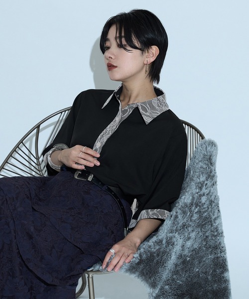 Ellno de Mavie(エルノデメヴィ)の「レースドッキングシャツ/SS(シャツ/ブラウス・レディース・ブルーグレー/ブラック/グレー/オフホワイト・FREE)」の13枚目の写真