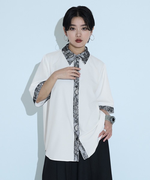 Ellno de Mavie(エルノデメヴィ)の「レースドッキングシャツ/SS(シャツ/ブラウス・レディース・ブルーグレー/ブラック/グレー/オフホワイト・FREE)」の22枚目の写真